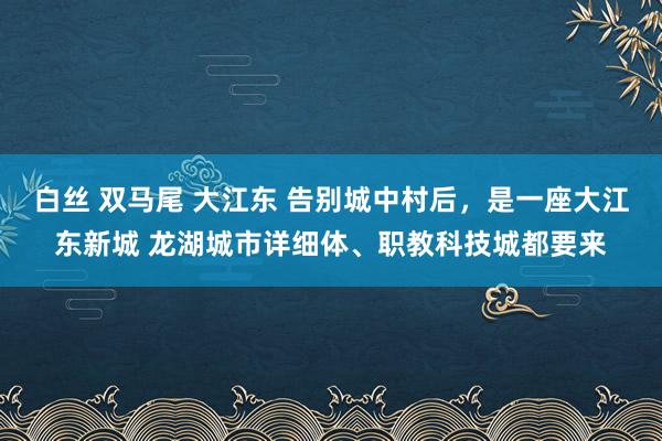 白丝 双马尾 大江东 告别城中村后，是一座大江东新城 龙湖城市详细体、职教科技城都要来